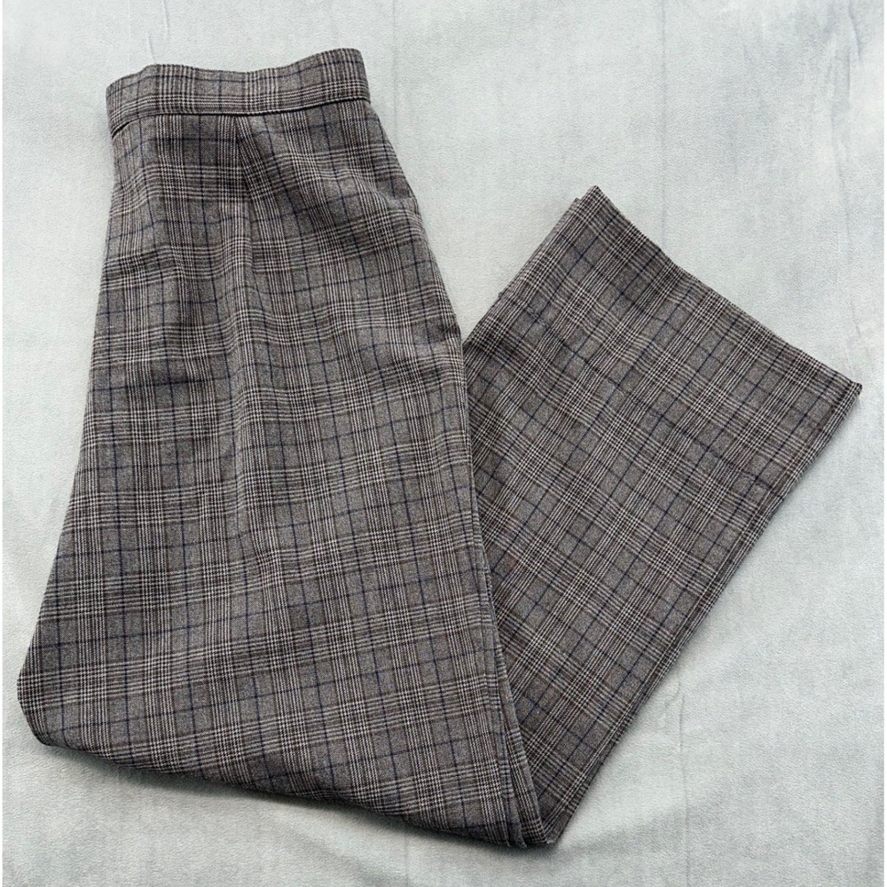 Womens Plaid Wide Leg Pants Size 10‎ Gray Blue Office Career Casual ALTERED